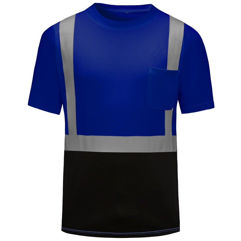 DPSAFETY High Visibility Shirts Quick Dry Safety T Shirts with Reflective Strips and Pocket Short Sleeve Mesh Hi Vis Construction Work Class 2 Shirt for Men/Women Black Bottom Blue,3XL - Image 1